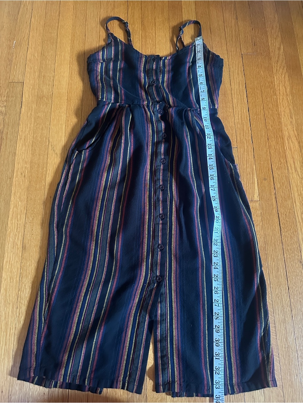 RVCA Medway Black Multi Striped Button-Up Midi Dress, Size XS - Picture 3 of 8